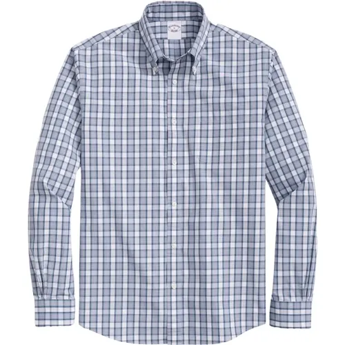 Aqua Tartan Regular Fit Baumwoll-Popeline Freitags-Sport-Hemd mit Button-Down-Kragen , Herren, Größe: M - Brooks Brothers - Modalova