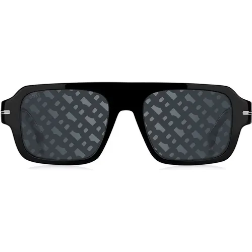 Schwarze/Graue Top Linear Sonnenbrille , Herren, Größe: 53 MM - Hugo Boss - Modalova