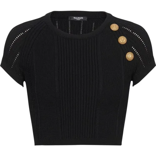 Feines Stricktop mit drei Knöpfen , Damen, Größe: XS - Balmain - Modalova