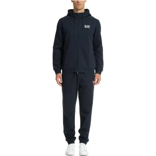 Einfarbiger Tracksuit mit Kapuze und Taschen , Herren, Größe: S - Emporio Armani EA7 - Modalova