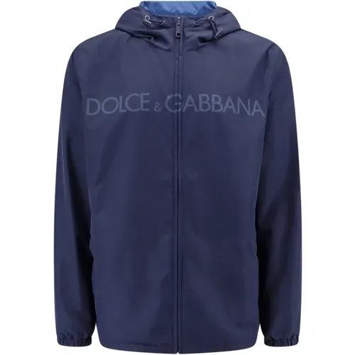 Blaue Kapuzenjacke mit Reißverschluss - Dolce & Gabbana - Modalova