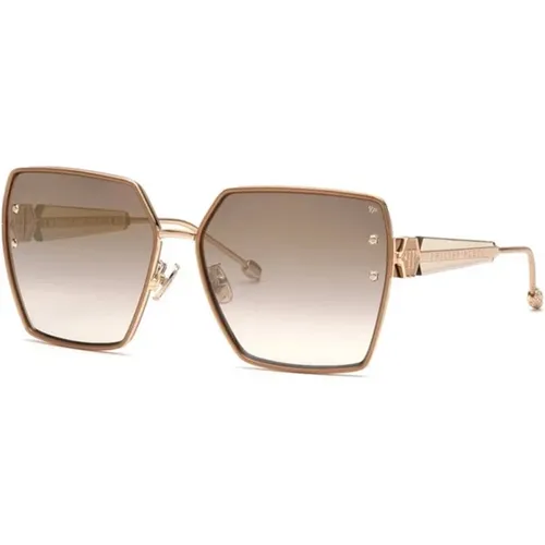 Sonnenbrille in Shiny Rose Gold mit Brown Gradient/Mirror Gold Gläsern , Damen, Größe: 64 MM - Philipp Plein - Modalova
