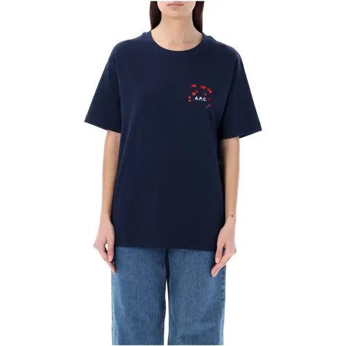 Dunkelblaues T-Shirt mit Herzdruck , Damen, Größe: XS - A.p.c. - Modalova