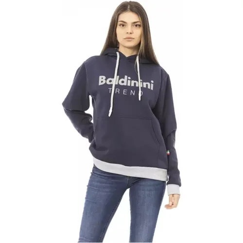 Blauer Baumwoll-Hoodie mit Frontlogo , Damen, Größe: L - Baldinini - Modalova