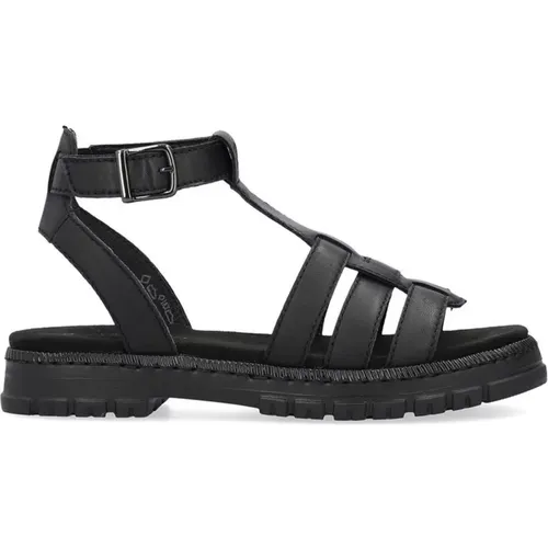 Schwarze Lässige Offene Flache Sandalen , Damen, Größe: 38 EU - Rieker - Modalova