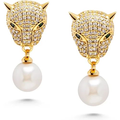 Women's Panther Earring with Pearl Drop - Nialaya - Modalova