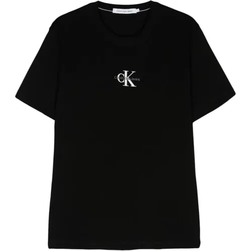 Schwarzes Logo-Print Baumwoll-T-Shirt , Herren, Größe: XL - Calvin Klein Jeans - Modalova