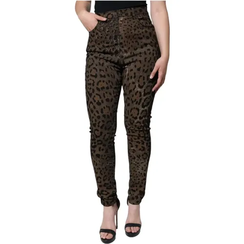 Leopard Print Skinny Denim Jeans , Damen, Größe: L - Dolce & Gabbana - Modalova