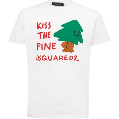 Weiße Baumwoll Kiss The Pine T-Shirt , Herren, Größe: M - Dsquared2 - Modalova