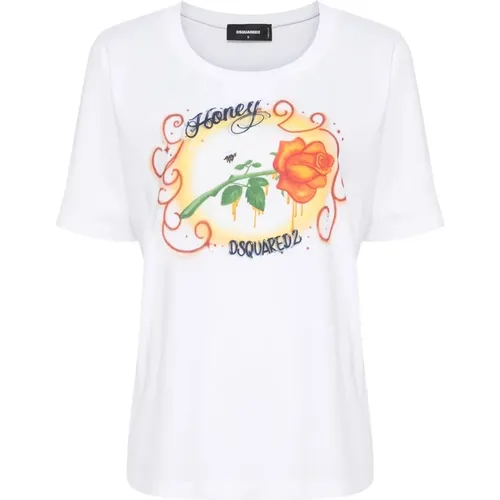 Printed Stretch Jersey T-Shirt , female, Sizes: S, XS - Dsquared2 - Modalova