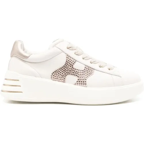 Beiger Kalbsleder Sneaker mit Strass , Damen, Größe: 37 1/2 EU - Hogan - Modalova