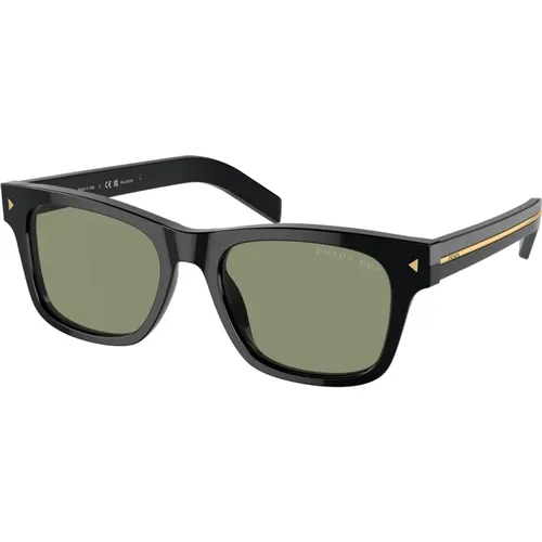 Schwarze/Lichtgrüne Sonnenbrille , Herren, Größe: 51 MM - Prada - Modalova