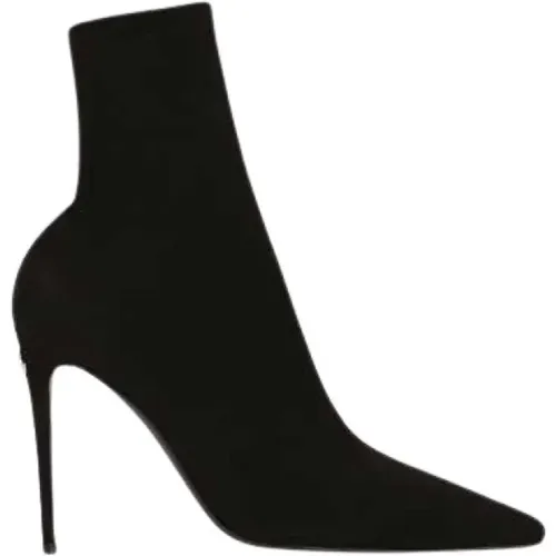 Schwarze Jersey Stiefeletten mit Stiletto , Damen, Größe: 36 1/2 EU - Dolce & Gabbana - Modalova