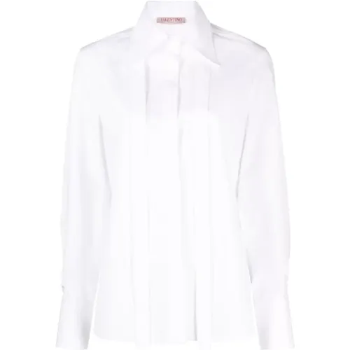 Scarf-detail cotton poplin shirt , female, Sizes: S, XS - Valentino - Modalova