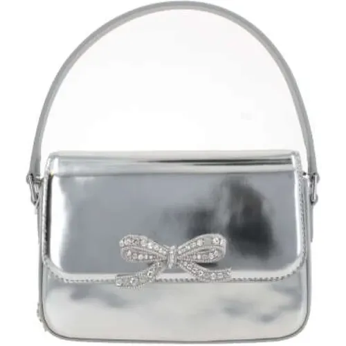 Silver Metallic Handbag with Crystal Bow , female, Sizes: ONE SIZE - Self Portrait - Modalova