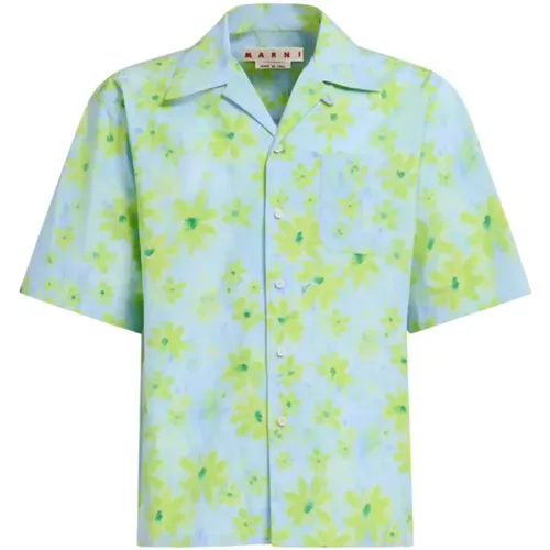 Floral S/S Shirt - Light Blue/Green , male, Sizes: S, M, L, 3XL - Marni - Modalova