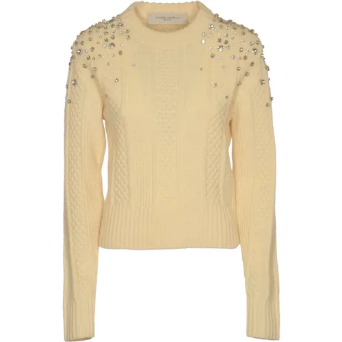 Journey Sweater with Wool Mix Texture and Crystal Stones , female, Sizes: L - Golden Goose - Modalova