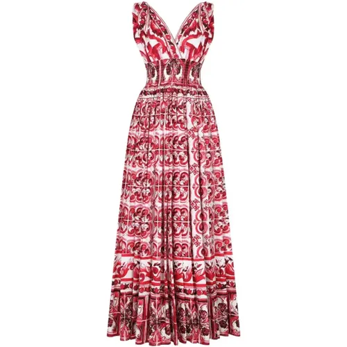 Majolica Print Open Back Dress , female, Sizes: S, XS - Dolce & Gabbana - Modalova