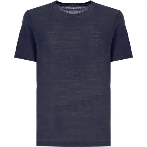 Blaues Leinen T-Shirt Rundhals Kurzarm , Herren, Größe: XL - Hartford - Modalova