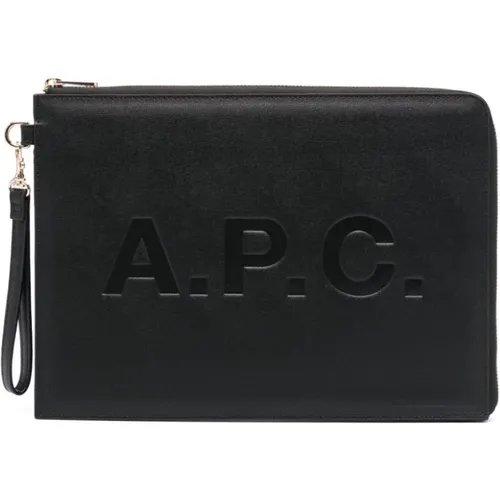 Leather Clutch with Debossed Logo , female, Sizes: ONE SIZE - A.p.c. - Modalova