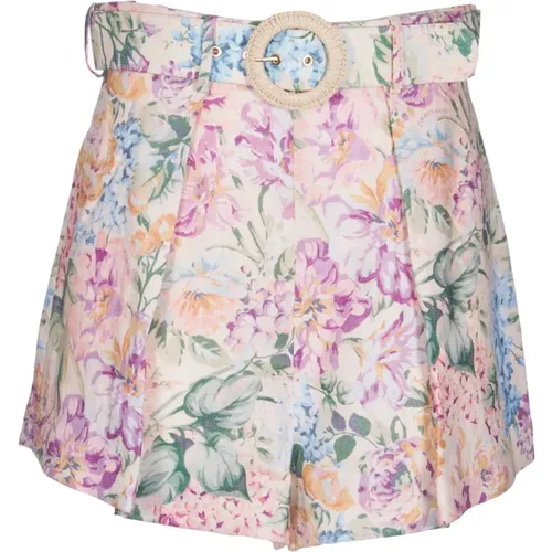 High-Waisted Linen Shorts with Multiflower Print , female, Sizes: S, XS, L, M - Zimmermann - Modalova