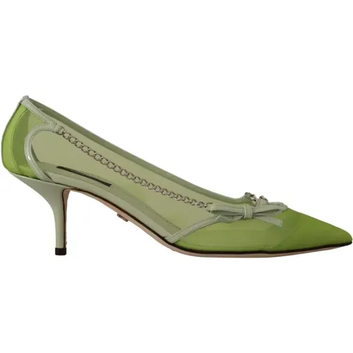 Mesh Leather Chains Heels Pumps Shoes , female, Sizes: 6 UK - Dolce & Gabbana - Modalova