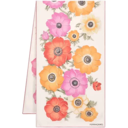 Floral Print Silk Scarf , female, Sizes: ONE SIZE - Salvatore Ferragamo - Modalova