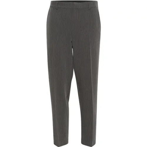 Grey Melange Pin Stripe Ankle Pants , female, Sizes: M, L, S, XL - Cream - Modalova