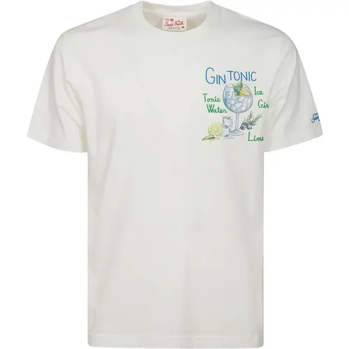 Weiße Baumwolle Kurzarm Brustdruck T-Shirt , Herren, Größe: S - MC2 Saint Barth - Modalova