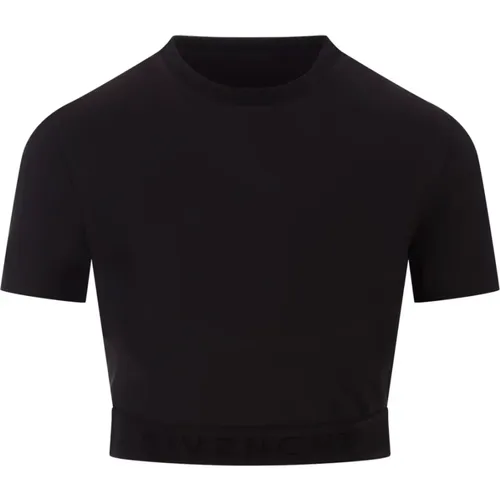 Schwarzes Crop Top Gerippter Rundhalsausschnitt , Damen, Größe: M - Givenchy - Modalova