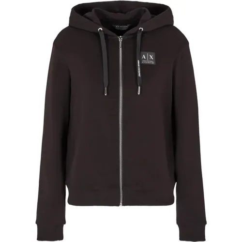 Schwarzer Zip-Hoodie-Pullover , Damen, Größe: L - Armani Exchange - Modalova