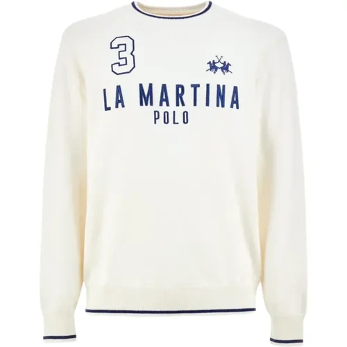 Herren weißer Pullover mit blauen Logobuchstaben , Herren, Größe: M - LA MARTINA - Modalova