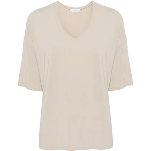 V-neck T-shirt with dropped shoulders , female, Sizes: L, 3XL, S - Le Tricot Perugia - Modalova