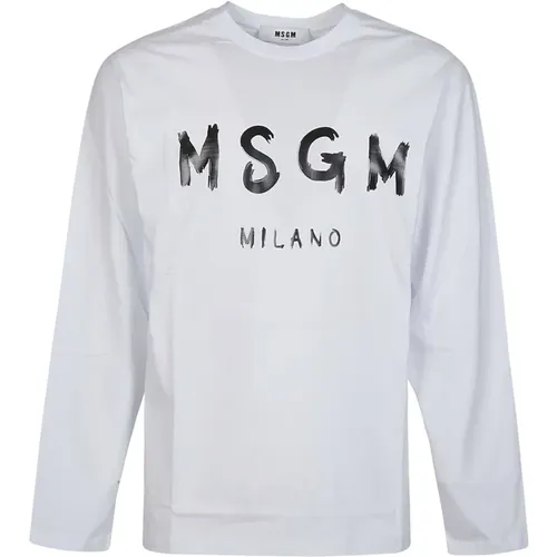 Langarm Logo Print T-Shirt Msgm - Msgm - Modalova
