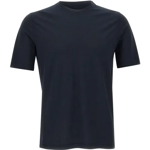 Men's Crêpe Cotton T-shirt, Navy , male, Sizes: M, 2XL, XL, 3XL, L - Filippo De Laurentiis - Modalova
