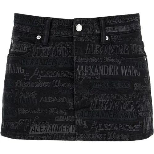 Embroidered Lettering Mini Skirt , female, Sizes: W27, W25, W29, W28 - alexander wang - Modalova