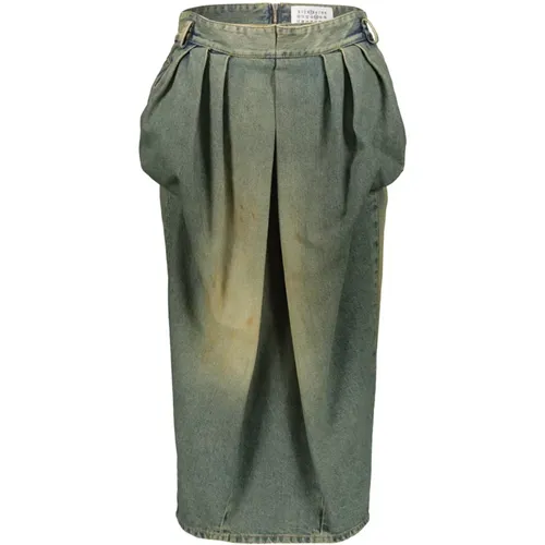 Faded Denim Skirt with Pleated Details , female, Sizes: 2XS - Maison Margiela - Modalova