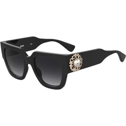 Schwarzer Rahmen Dunkelgraue Gläser Sonnenbrille , Damen, Größe: 52 MM - Moschino - Modalova
