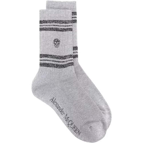 Skull Logo Socks, Silver/Black , female, Sizes: M - alexander mcqueen - Modalova