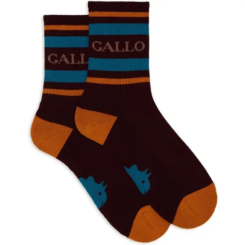 Unisex kurze burgunderfarbene Baumwoll-Frotteesocken mit Streifen und Schrift , unisex, Größe: S - Gallo - Modalova