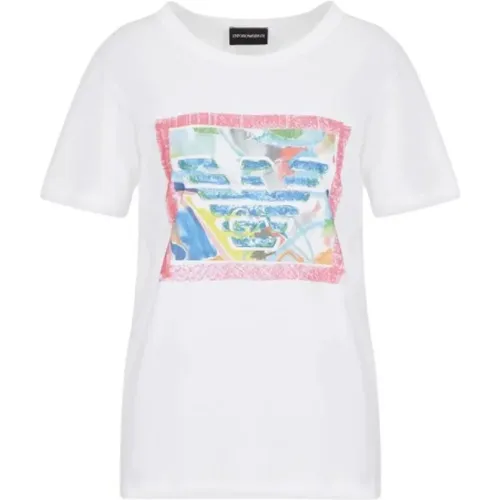 Kurzarm-Wasserfarben-Logo T-Shirt , Damen, Größe: XL - Emporio Armani - Modalova