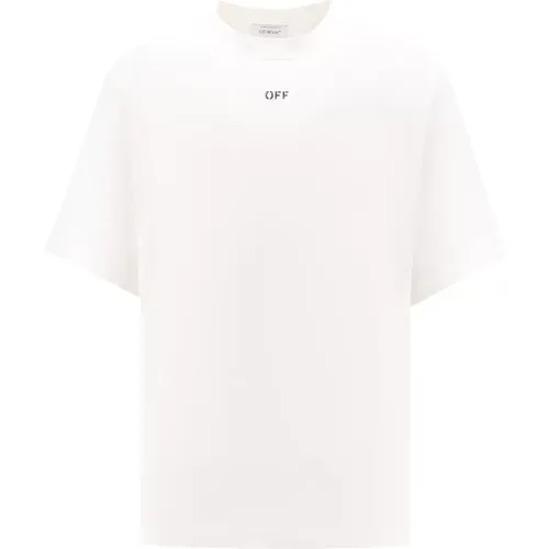 Off , Baumwoll Crew-neck T-Shirt mit Print , Herren, Größe: XL - Off White - Modalova