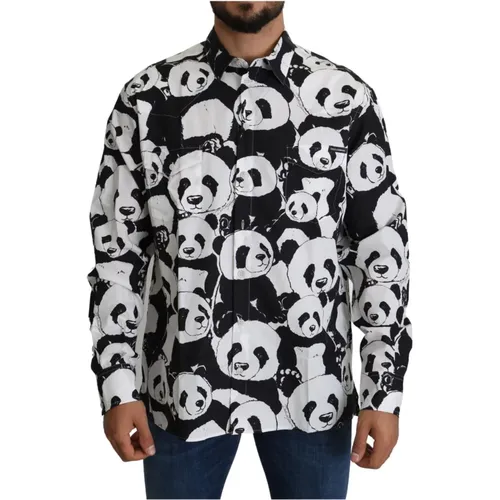 Schwarzes Panda Herren Casual 100% Baumwollhemd - Dolce & Gabbana - Modalova