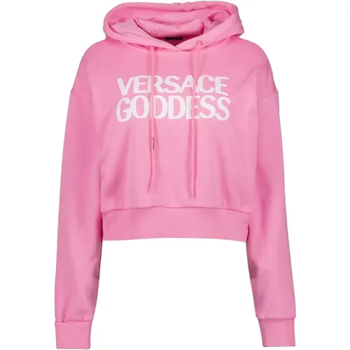 Hoodie Goddess Sweatshirt Kurz Logo , Damen, Größe: XS - Versace - Modalova