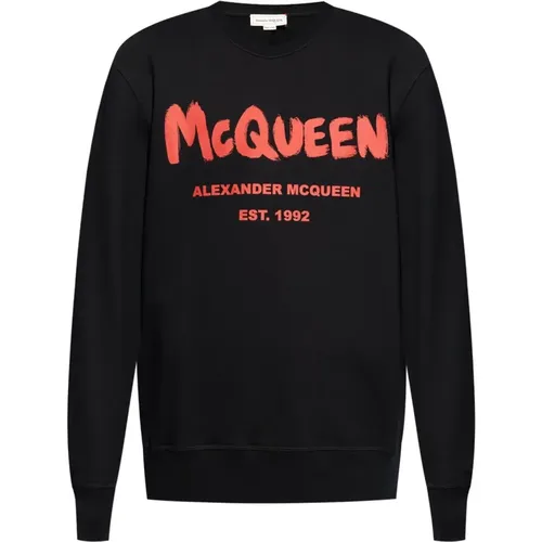 Schwarzer Baumwoll-Logo-Print-Pullover , Herren, Größe: M - alexander mcqueen - Modalova