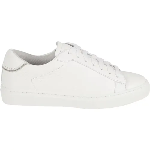 Weiße Sneakers aus genarbtem Leder mit Brillantenem Detail , Damen, Größe: 37 EU - Fabiana Filippi - Modalova
