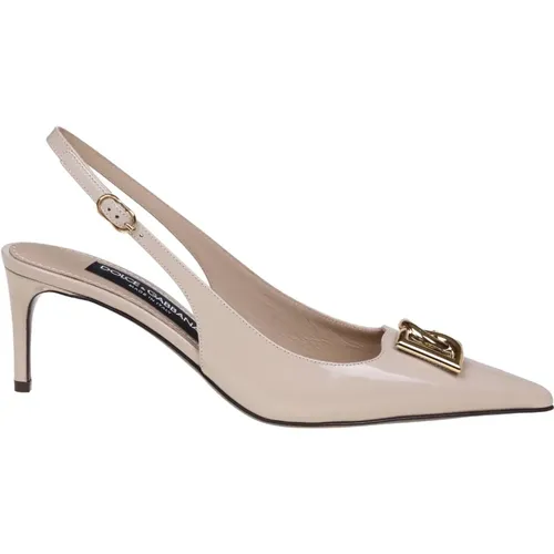 Stilvolle Cappuccino Lackleder Slingback Pumps - Dolce & Gabbana - Modalova