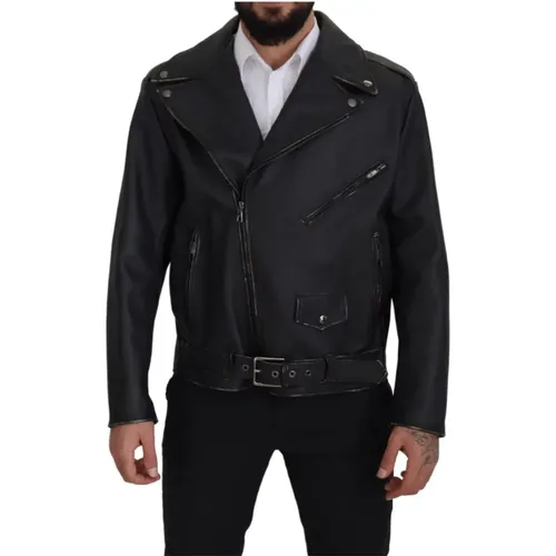 Stunning Leather Biker Jacket , male, Sizes: S - Dolce & Gabbana - Modalova