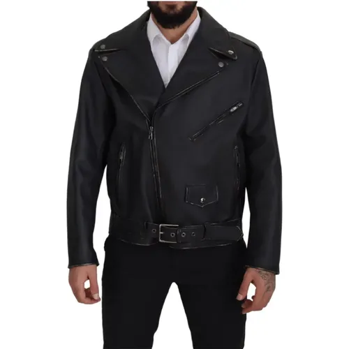 Stunning Schwarze Leder Bikerjacke - Dolce & Gabbana - Modalova