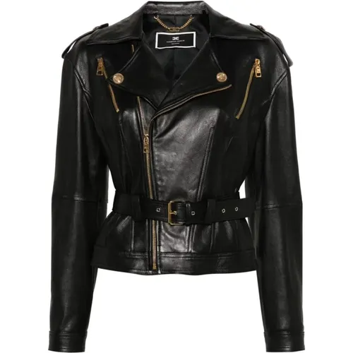Leather Jacket , female, Sizes: M - Elisabetta Franchi - Modalova